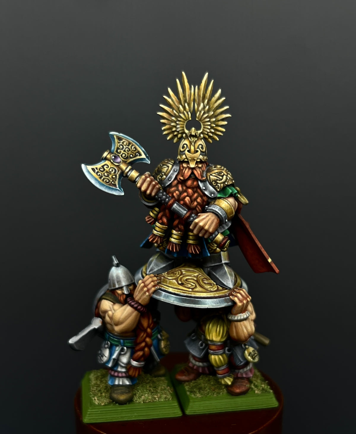 King Ulric of Thrym-Heim, painted example with a gold crown-helm and red beard, Highlands Miniatures photo