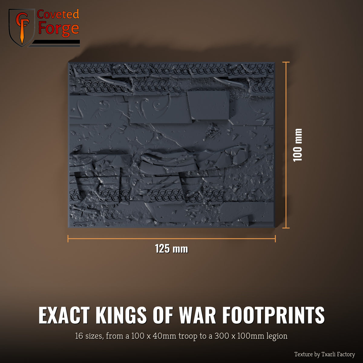 Ancestral Ruins multibase top view with dimensions, 125 x 100mm footprint