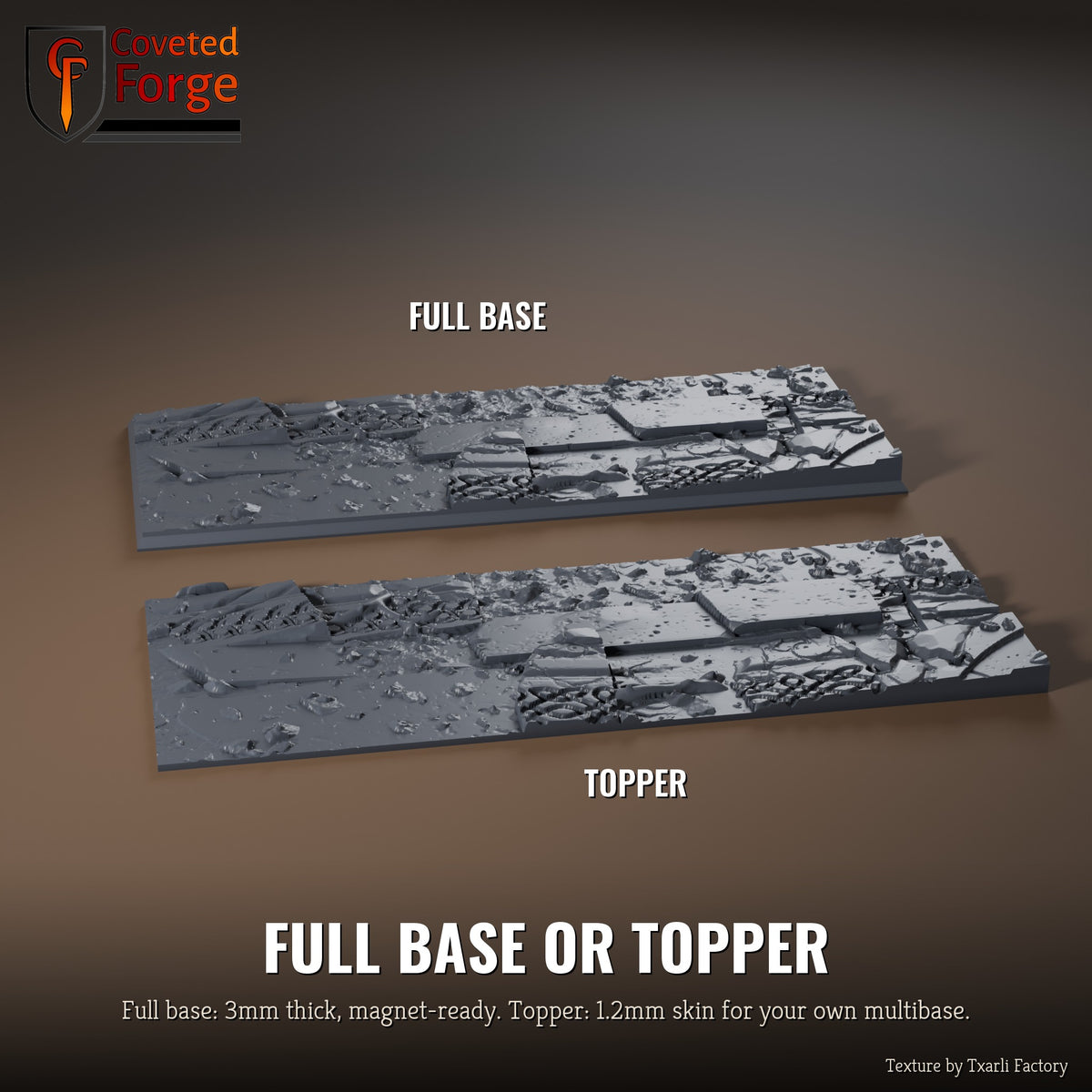 Ancestral Ruins 125 x 50mm multibase as a full base and as a base topper, side by side