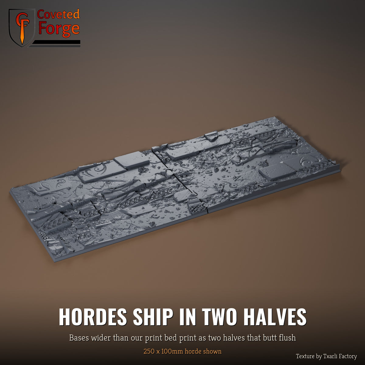 Ancestral Ruins 250 x 100mm horde multibase printed as two halves that butt flush