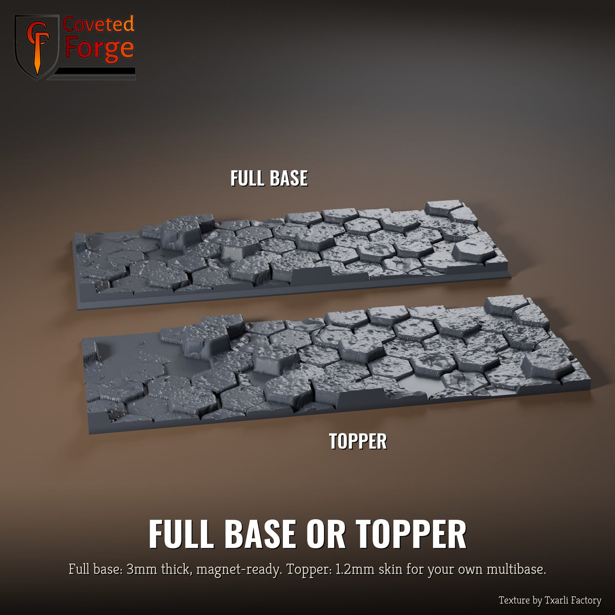 Basaltic 125 x 50mm multibase as a full base and as a base topper, side by side