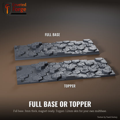 Basaltic 125 x 50mm multibase as a full base and as a base topper, side by side