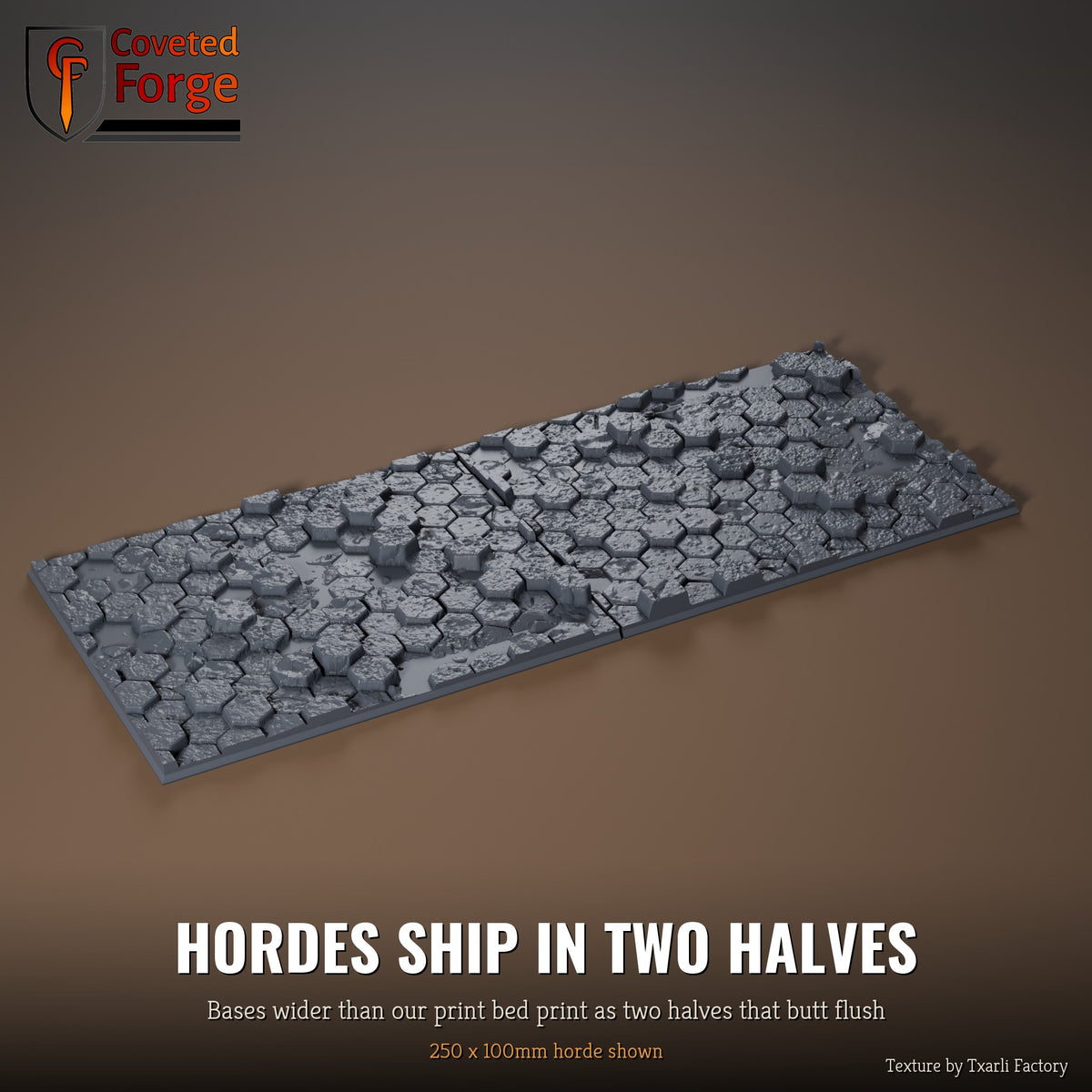 Basaltic 250 x 100mm horde multibase printed as two halves that butt flush