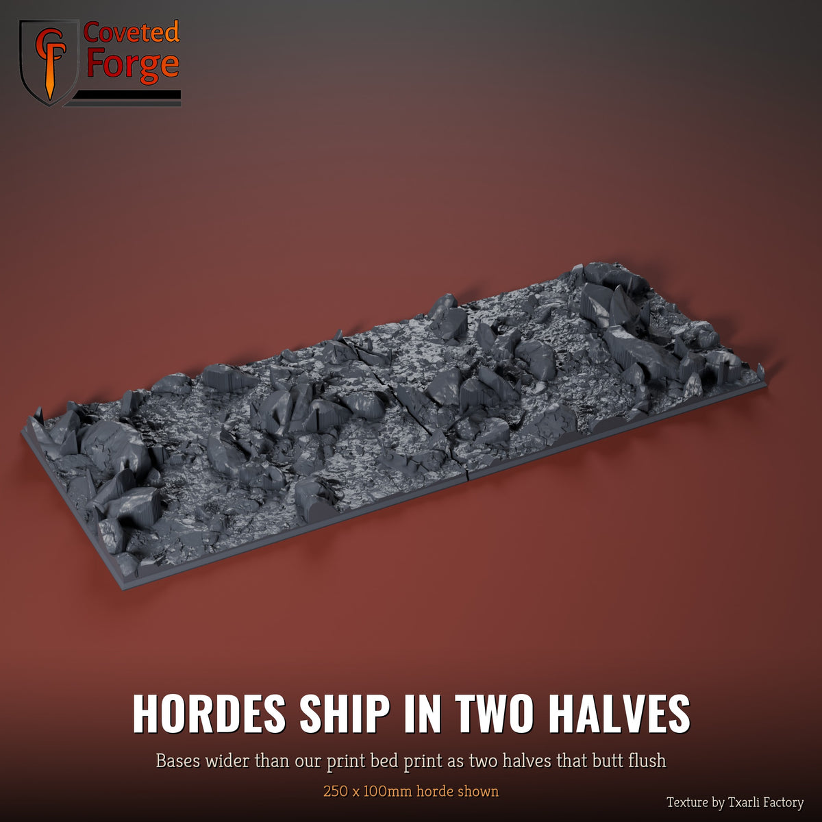 Chaos Hell 250 x 100mm horde multibase printed as two halves that butt flush