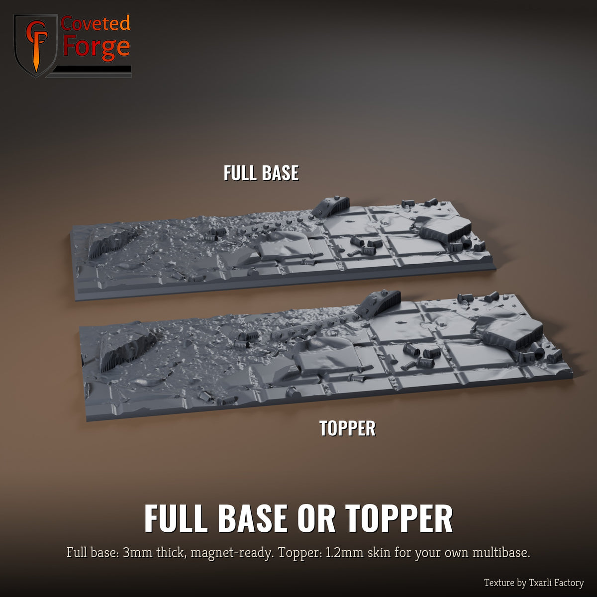 City Ruins 125 x 50mm multibase as a full base and as a base topper, side by side