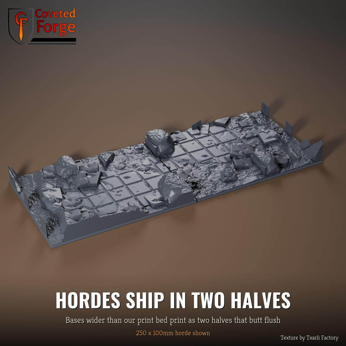 City Ruins 250 x 100mm horde multibase printed as two halves that butt flush