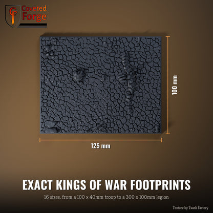 Cracked Desert multibase top view with dimensions, 125 x 100mm footprint
