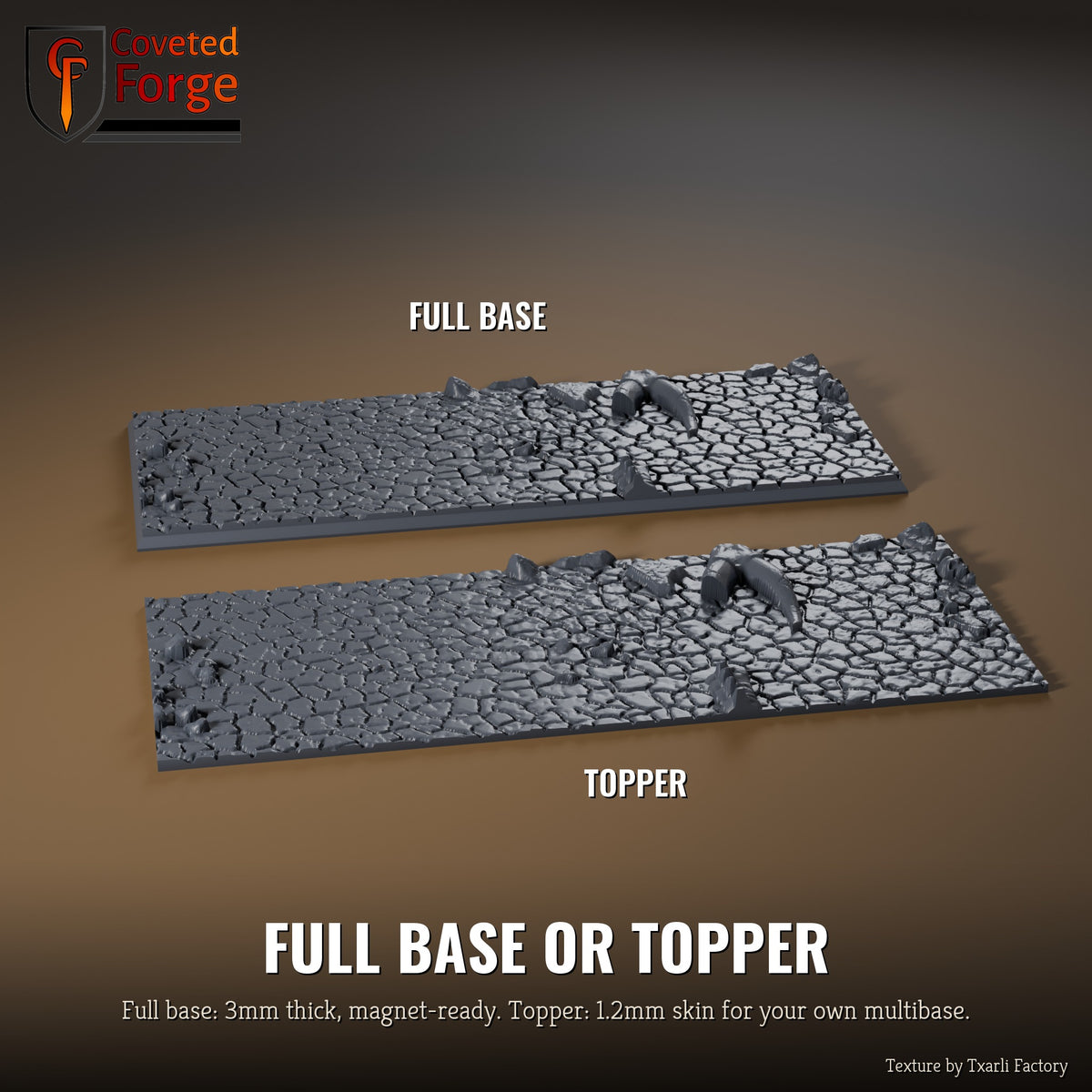 Cracked Desert 125 x 50mm multibase as a full base and as a base topper, side by side