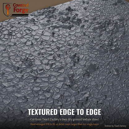 Dry Ground multibase texture close-up, 3D printed resin cut from the Txarli Factory dry ground texture