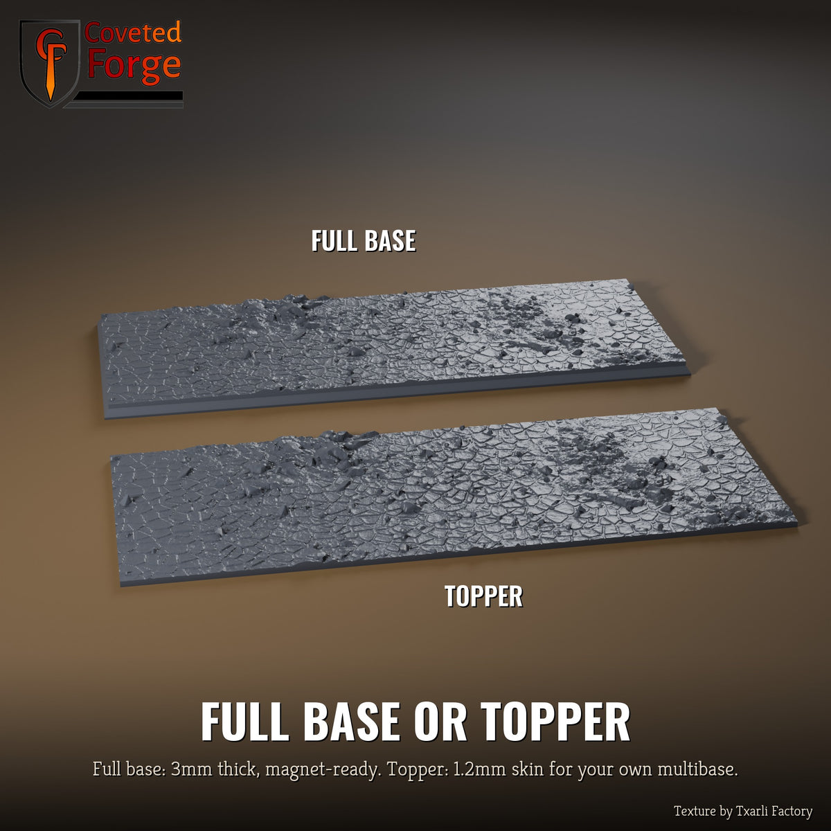 Dry Ground 125 x 50mm multibase as a full base and as a base topper, side by side