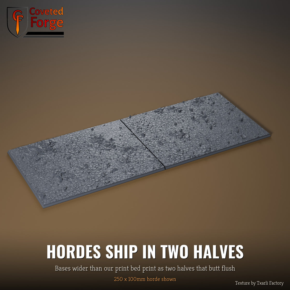 Dry Ground 250 x 100mm horde multibase printed as two halves that butt flush