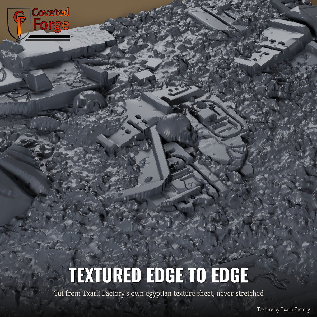 Egyptian multibase texture close-up, 3D printed resin cut from the Txarli Factory egyptian texture