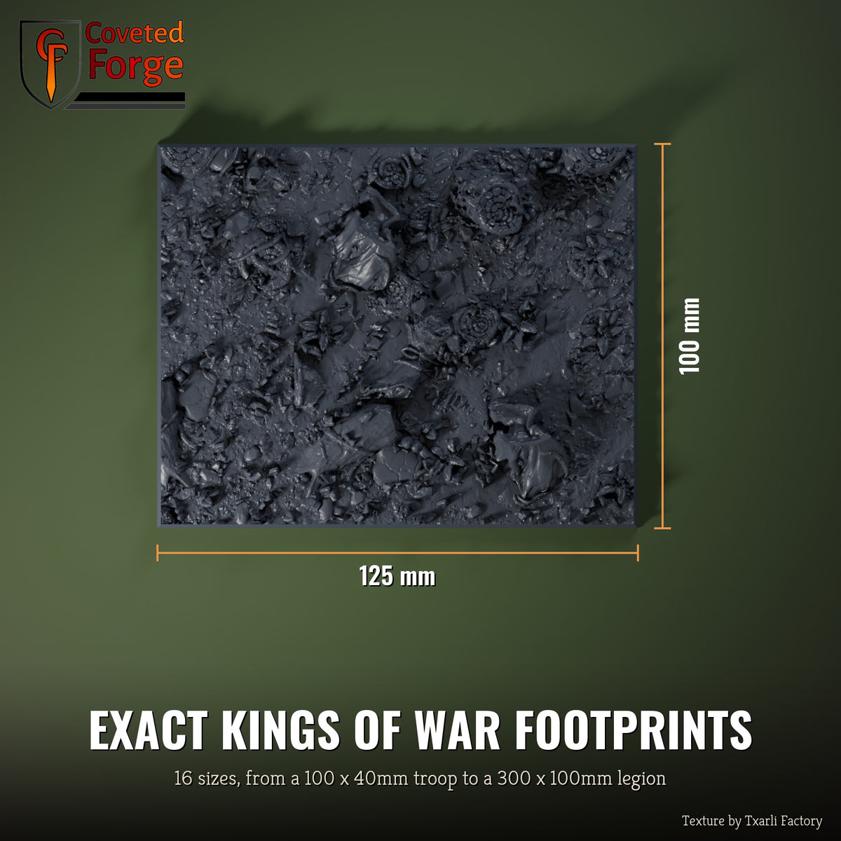 Forest multibase top view with dimensions, 125 x 100mm footprint