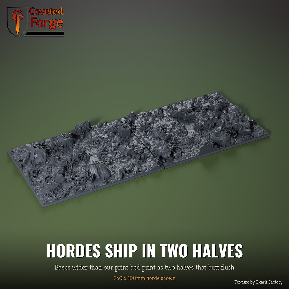 Forest 250 x 100mm horde multibase printed as two halves that butt flush