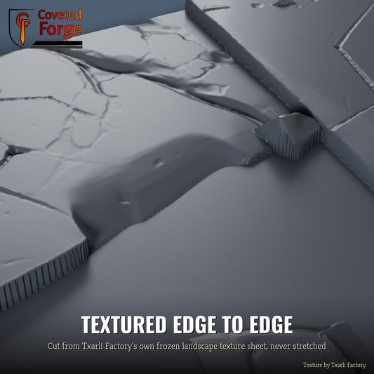 Frozen Landscape multibase texture close-up, 3D printed resin cut from the Txarli Factory frozen landscape texture