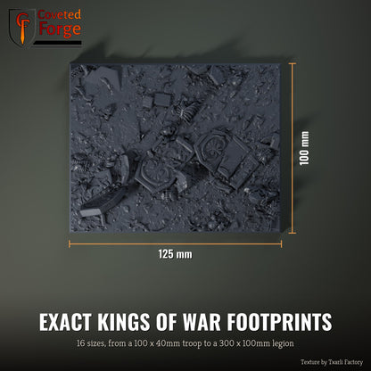 Graveyard multibase top view with dimensions, 125 x 100mm footprint