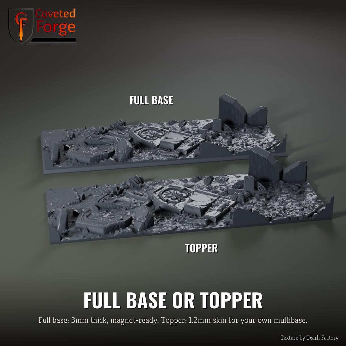 Graveyard 125 x 50mm multibase as a full base and as a base topper, side by side