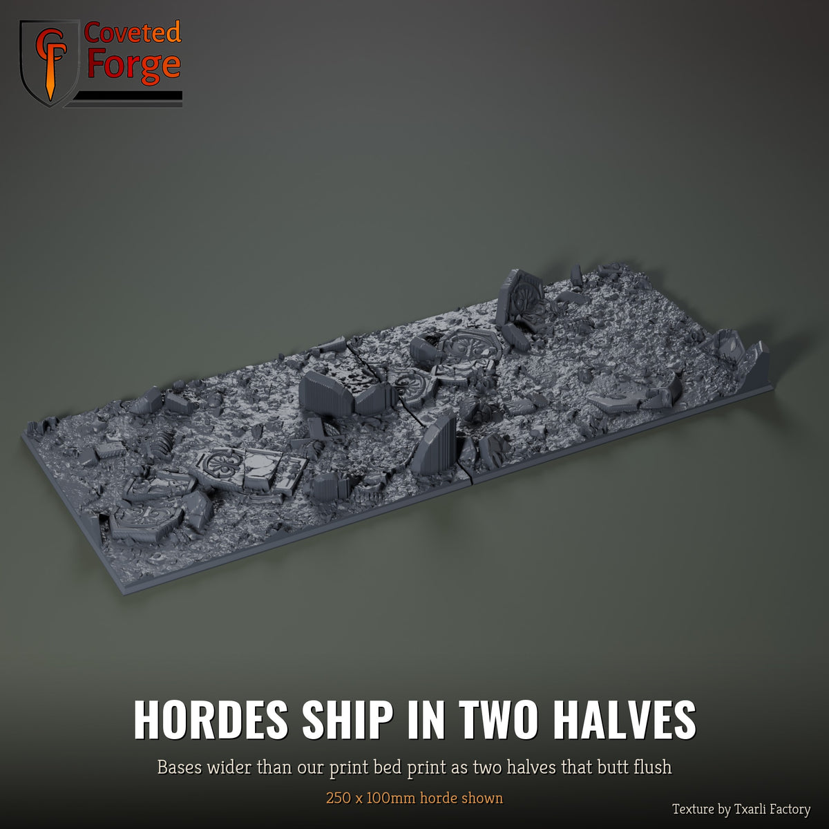 Graveyard 250 x 100mm horde multibase printed as two halves that butt flush