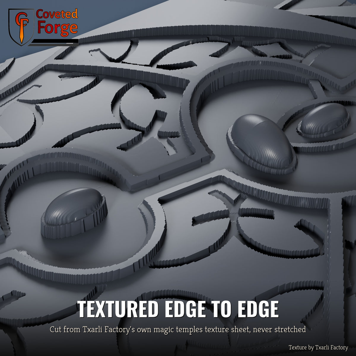 Magic Temples multibase texture close-up, 3D printed resin cut from the Txarli Factory magic temples texture