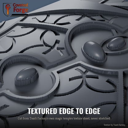 Magic Temples multibase texture close-up, 3D printed resin cut from the Txarli Factory magic temples texture