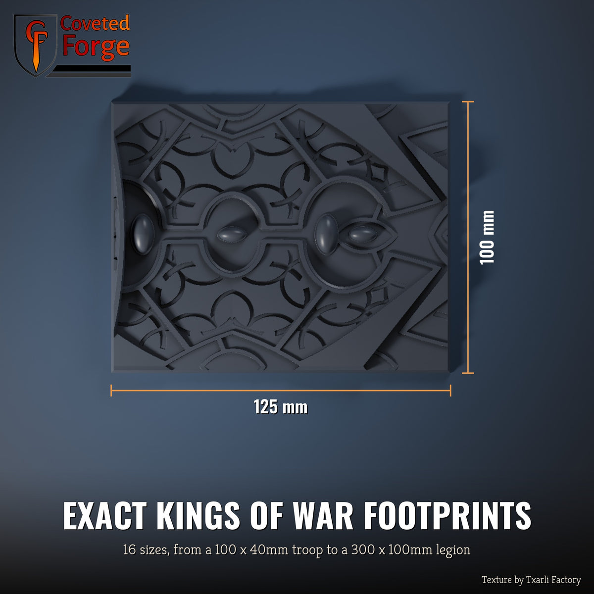 Magic Temples multibase top view with dimensions, 125 x 100mm footprint