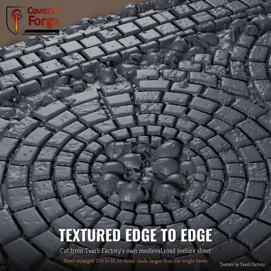 Medieval Road multibase texture close-up, 3D printed resin cut from the Txarli Factory medieval road texture
