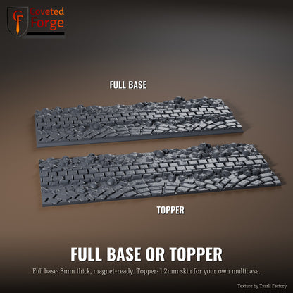 Medieval Road 125 x 50mm multibase as a full base and as a base topper, side by side