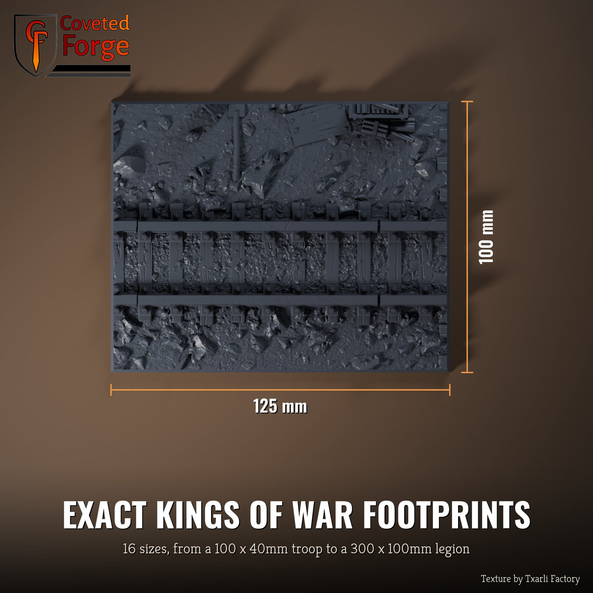 Mines multibase top view with dimensions, 125 x 100mm footprint