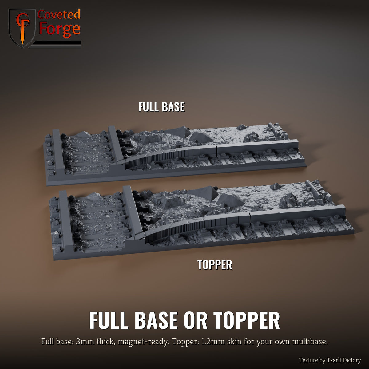 Mines 125 x 50mm multibase as a full base and as a base topper, side by side