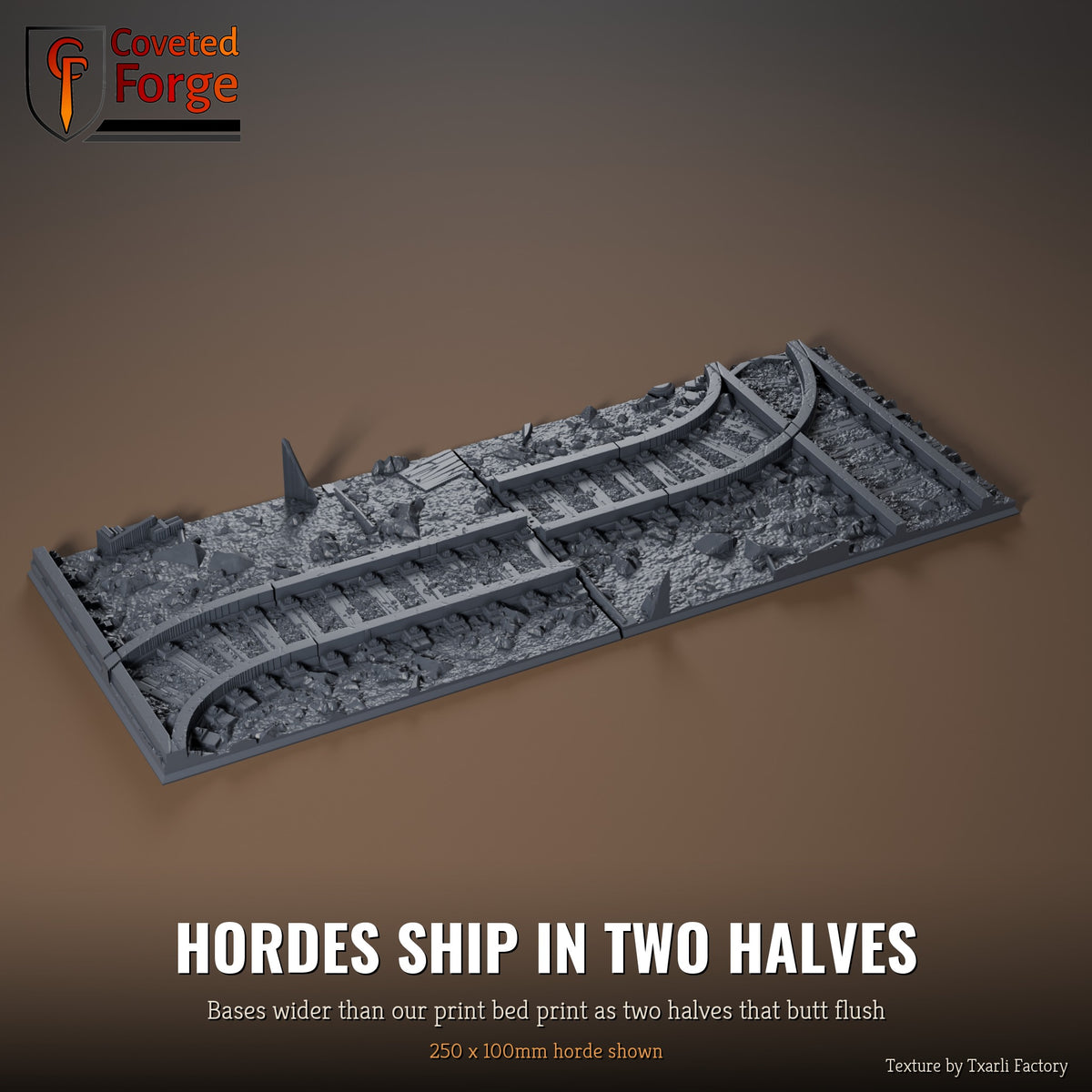 Mines 250 x 100mm horde multibase printed as two halves that butt flush