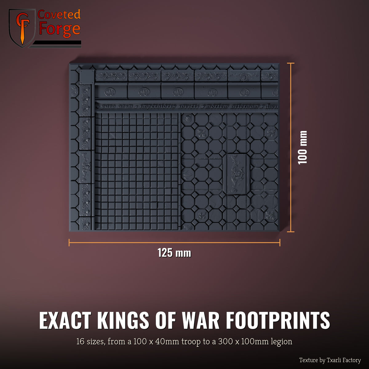 Royal Palace multibase top view with dimensions, 125 x 100mm footprint