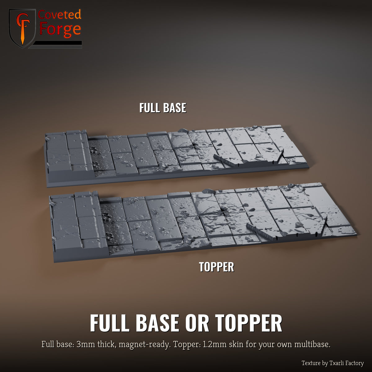 Ruined Palace 125 x 50mm multibase as a full base and as a base topper, side by side