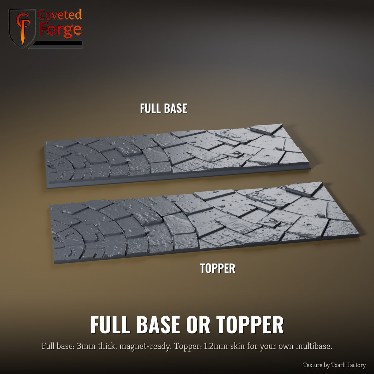 Sacred Temple 125 x 50mm multibase as a full base and as a base topper, side by side