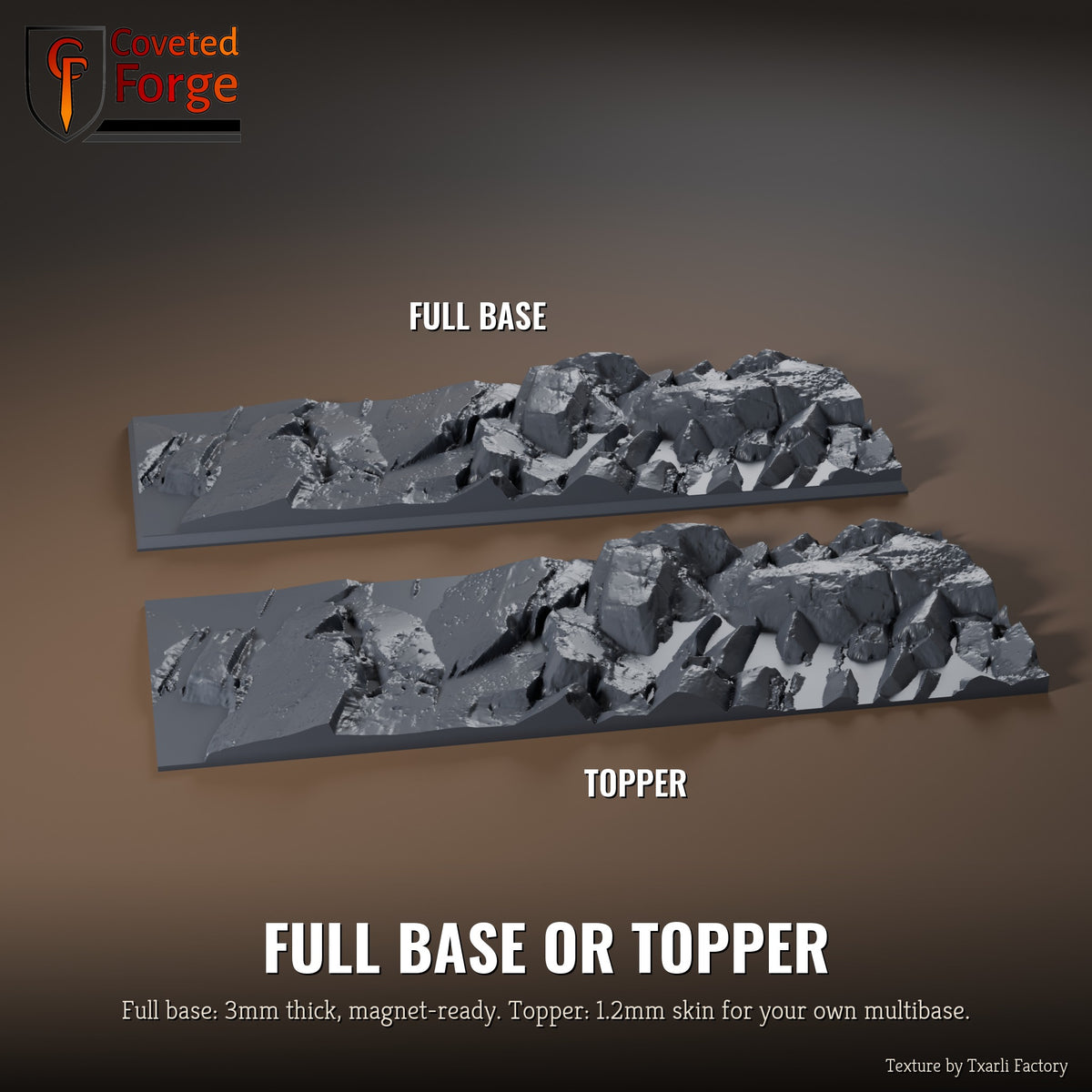 Stony 125 x 50mm multibase as a full base and as a base topper, side by side