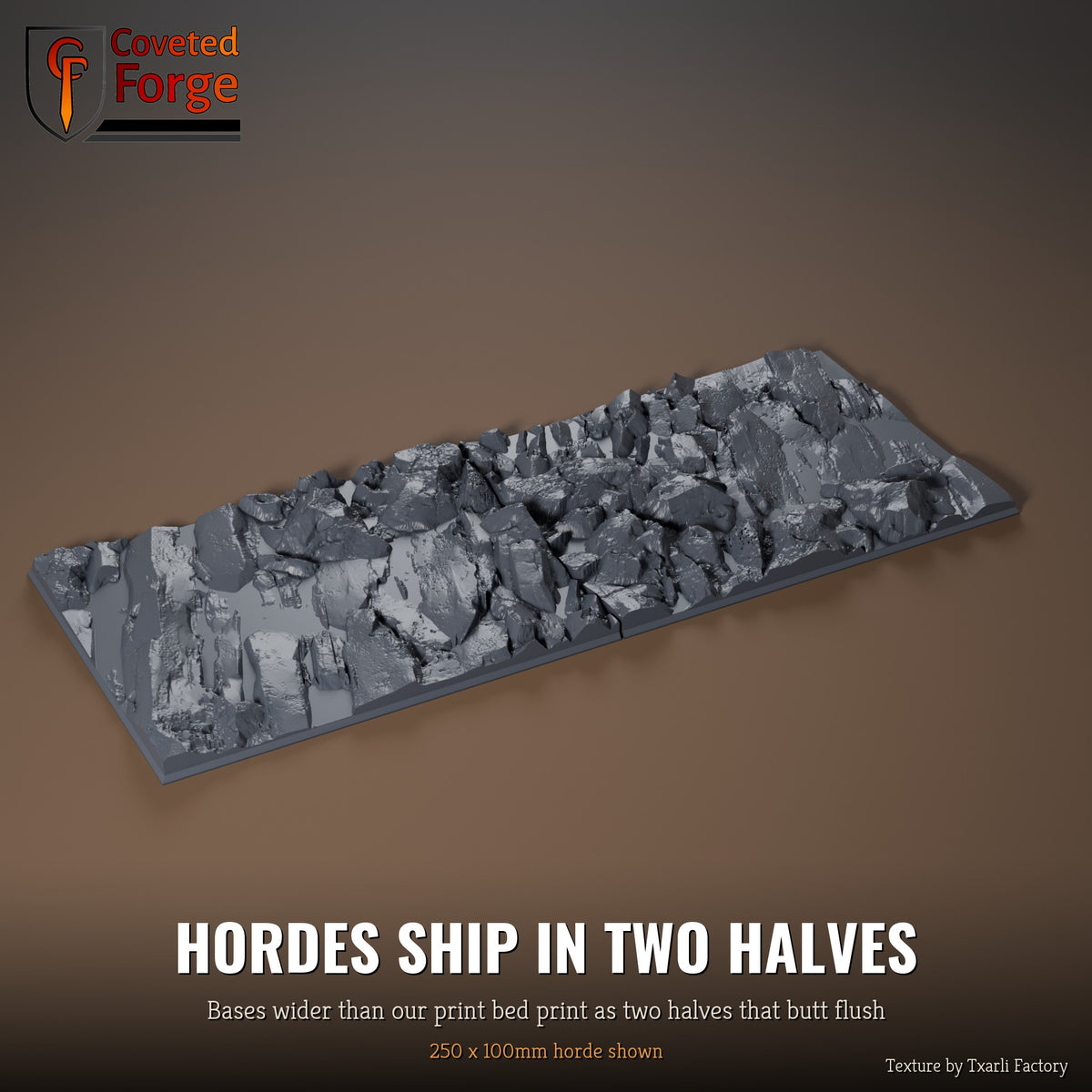 Stony 250 x 100mm horde multibase printed as two halves that butt flush