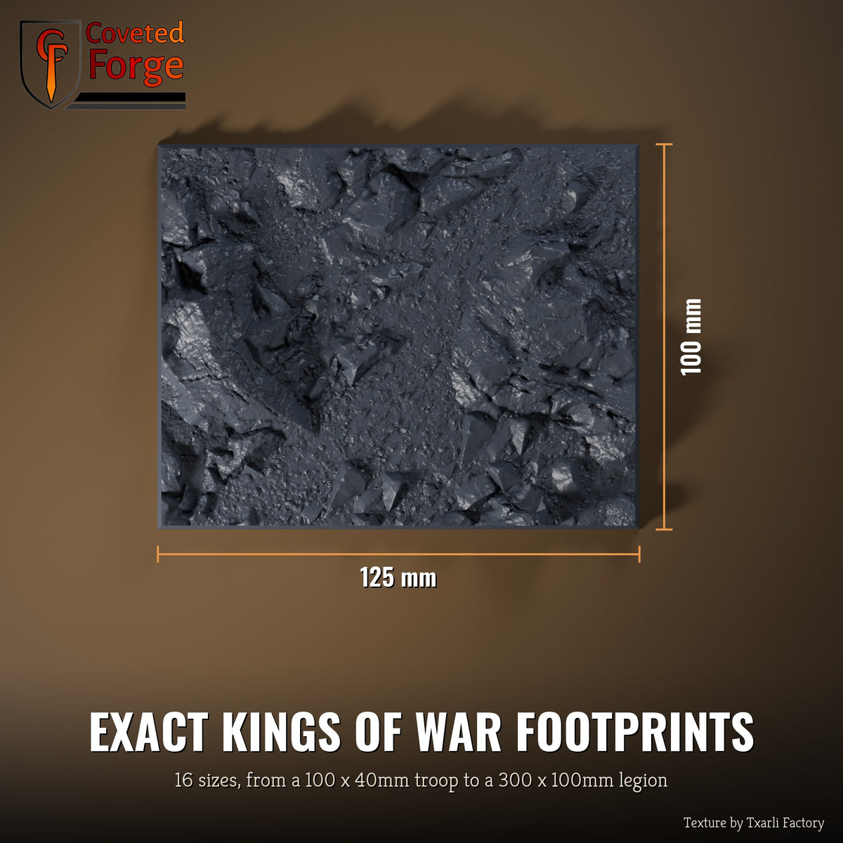 Stony Desert multibase top view with dimensions, 125 x 100mm footprint