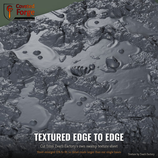 Swamp multibase texture close-up, 3D printed resin cut from the Txarli Factory swamp texture