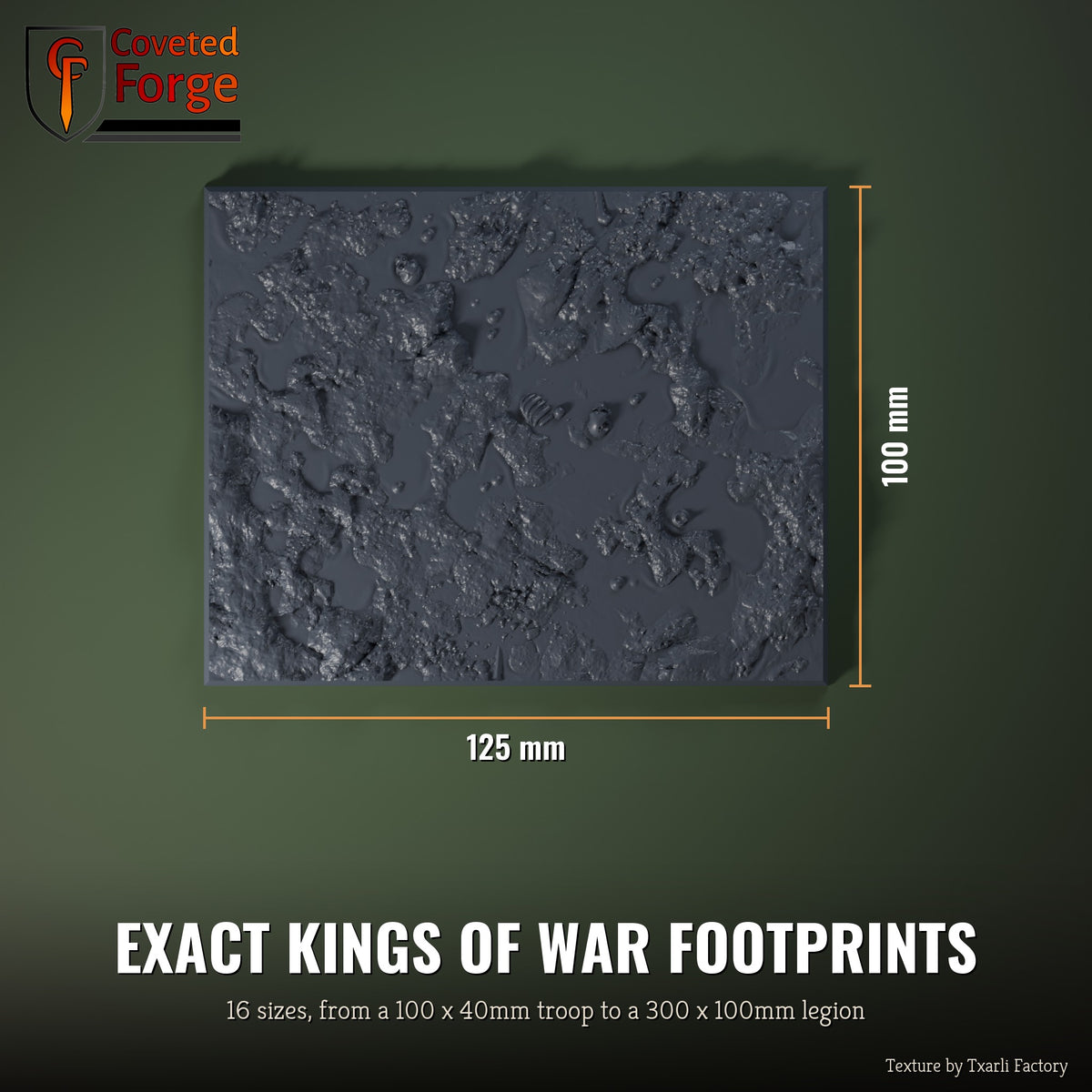 Swamp multibase top view with dimensions, 125 x 100mm footprint