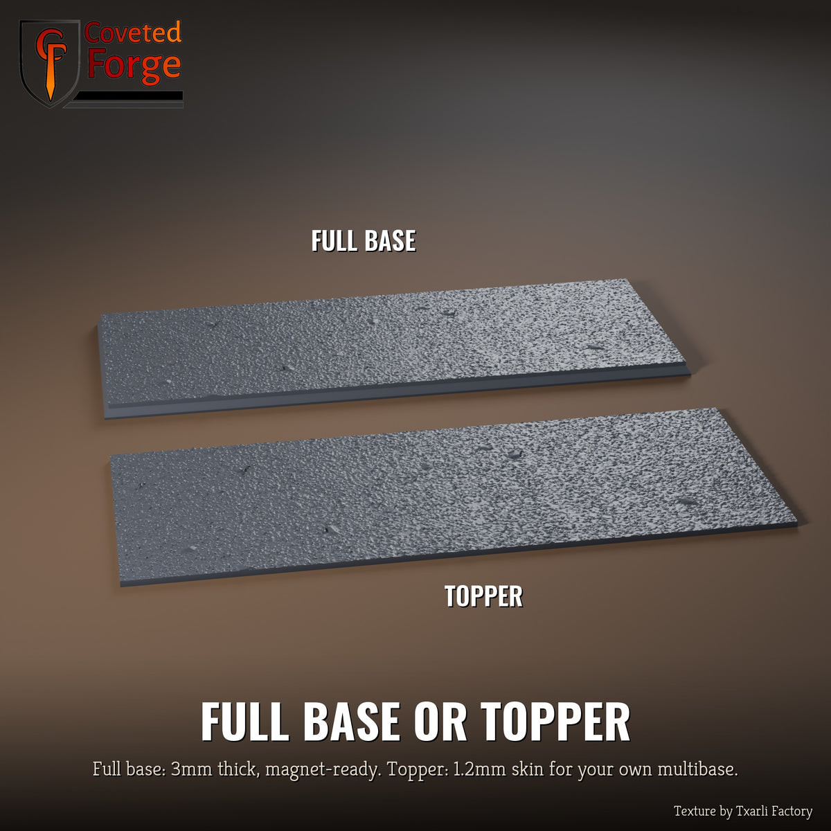 Fine Textured 125 x 50mm multibase as a full base and as a base topper, side by side