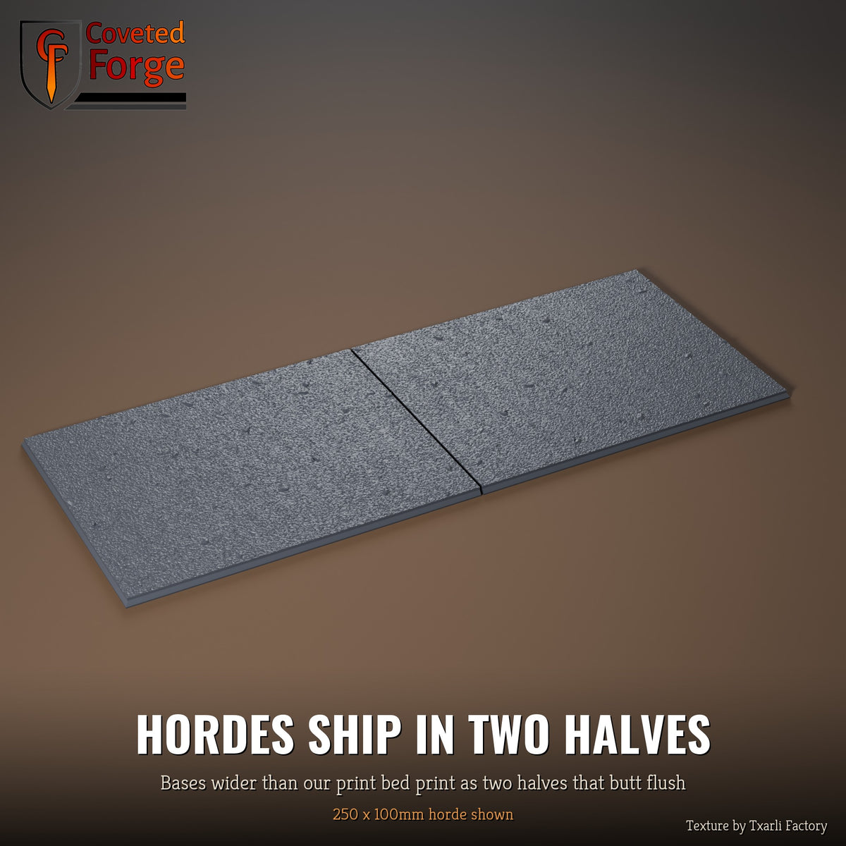 Fine Textured 250 x 100mm horde multibase printed as two halves that butt flush