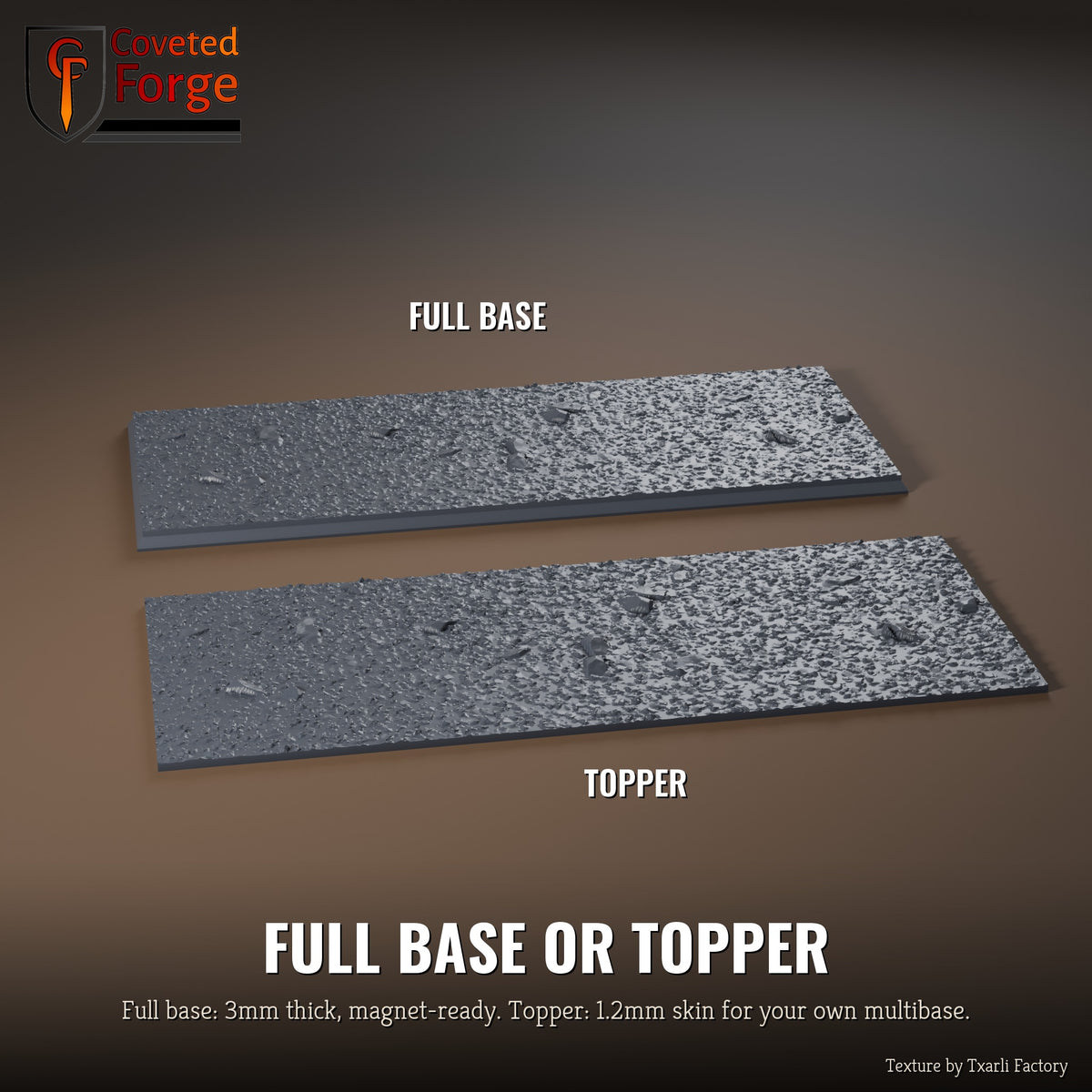 Medium Textured 125 x 50mm multibase as a full base and as a base topper, side by side