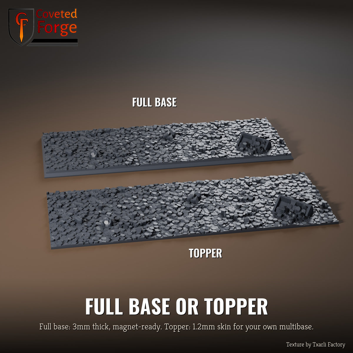 Treasure 125 x 50mm multibase as a full base and as a base topper, side by side