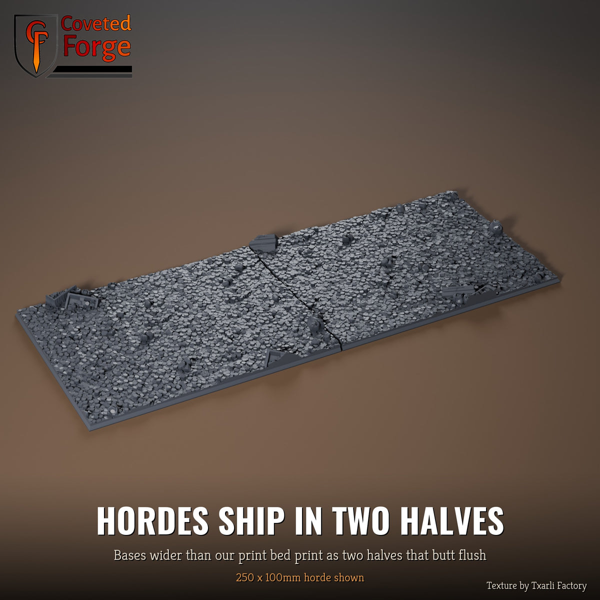 Treasure 250 x 100mm horde multibase printed as two halves that butt flush
