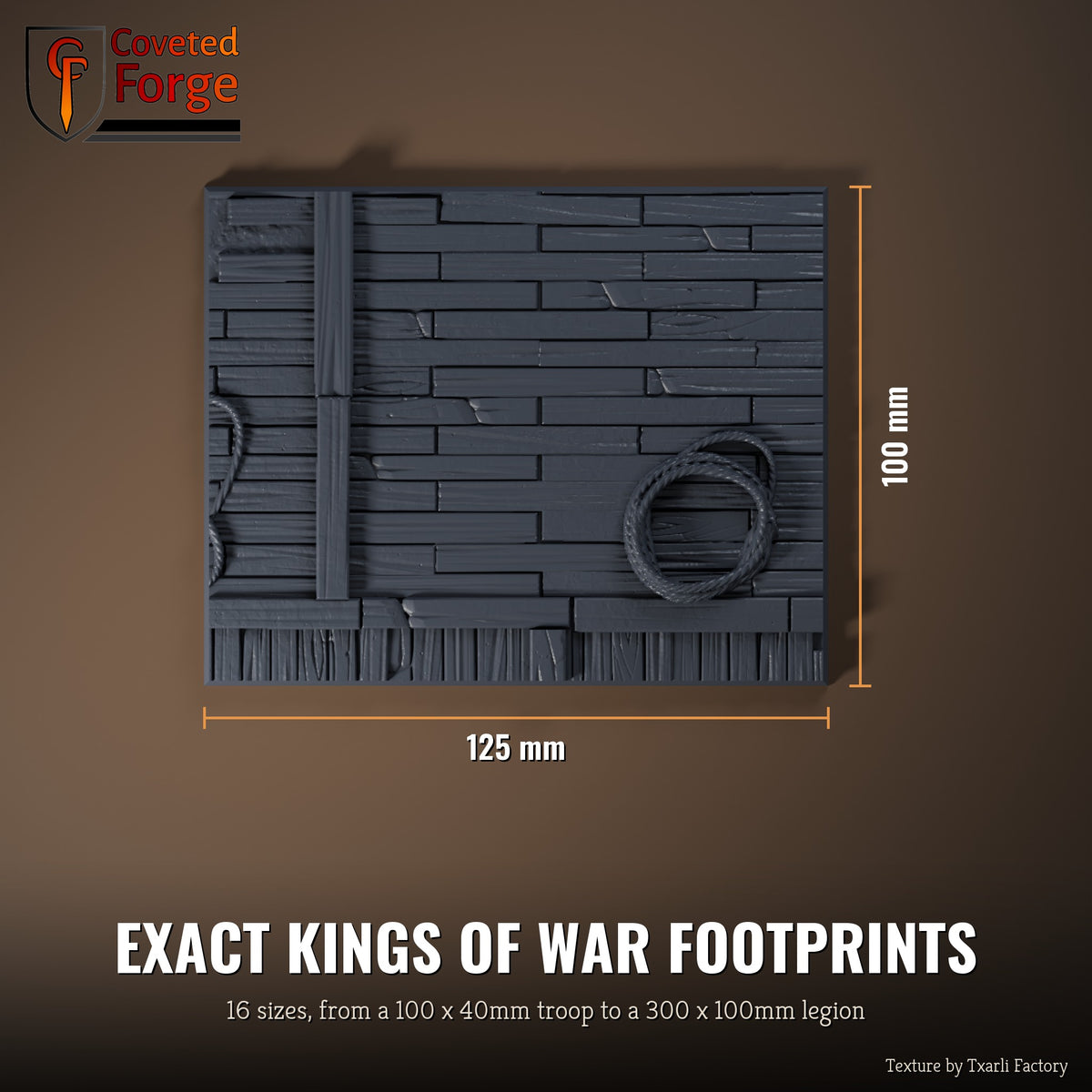 Wooden Floor multibase top view with dimensions, 125 x 100mm footprint