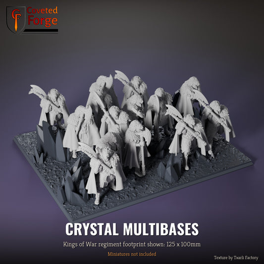 Crystal multibase, 125 x 100mm Kings of War regiment footprint shown with 25mm infantry, 3D printed resin, texture by Txarli Factory