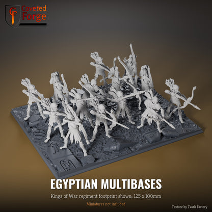 Egyptian multibase, 125 x 100mm Kings of War regiment footprint shown with 25mm infantry, 3D printed resin, texture by Txarli Factory