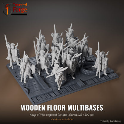 Wooden Floor multibase, 125 x 100mm Kings of War regiment footprint shown with 25mm infantry, 3D printed resin, texture by Txarli Factory