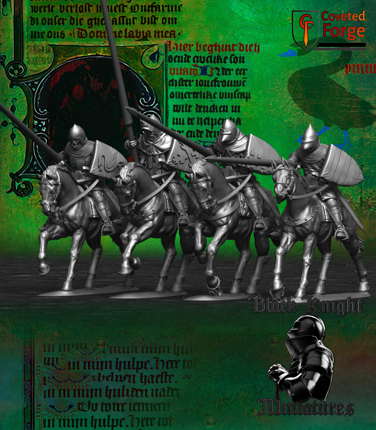 Hussite mounted lancers with heraldic shields, alternate view