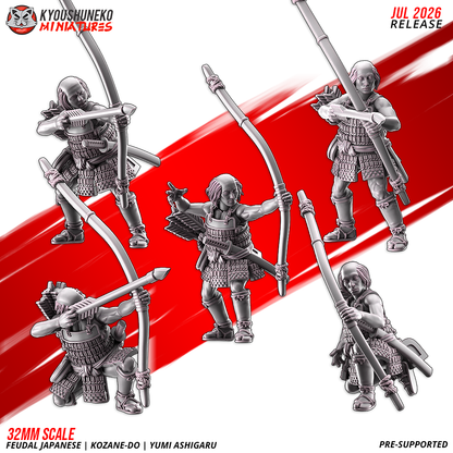 Single Late Sengoku ashigaru archer drawing a yumi longbow, resin miniature