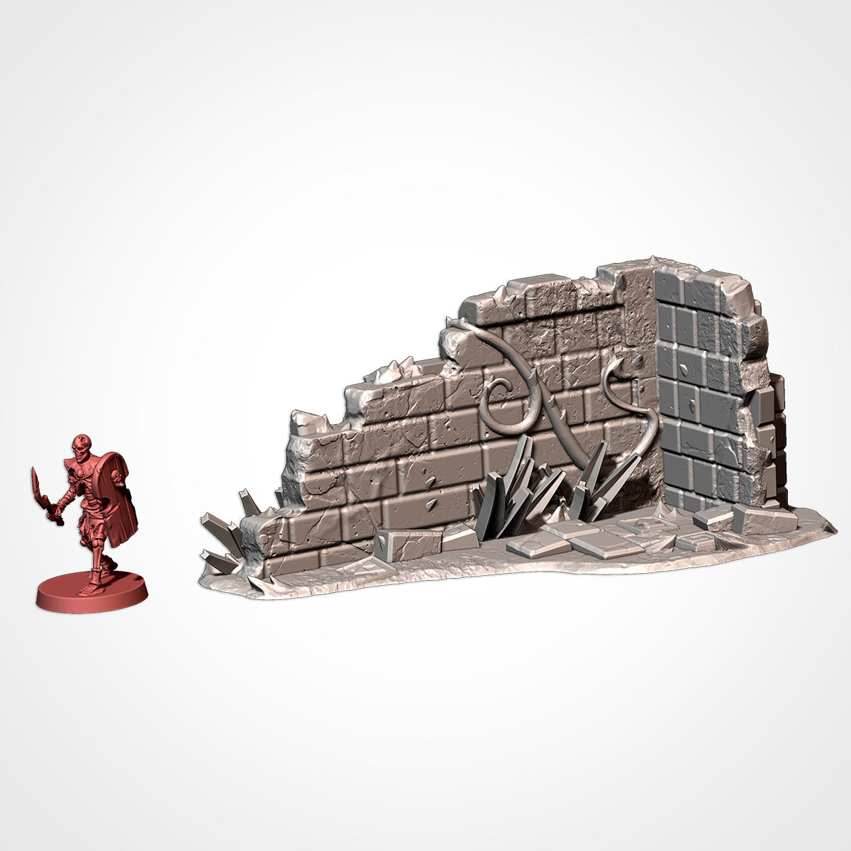 Ruin 1: ruined corner wall beside a 32mm figure (Txarli Factory render)